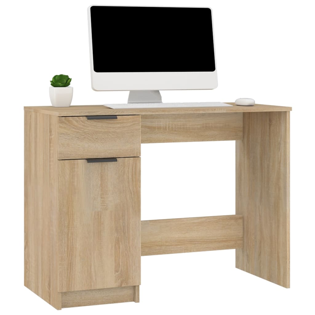 Modern Wooden Home Office Computer Writing Desk With Drawer & Storage Cupboard
