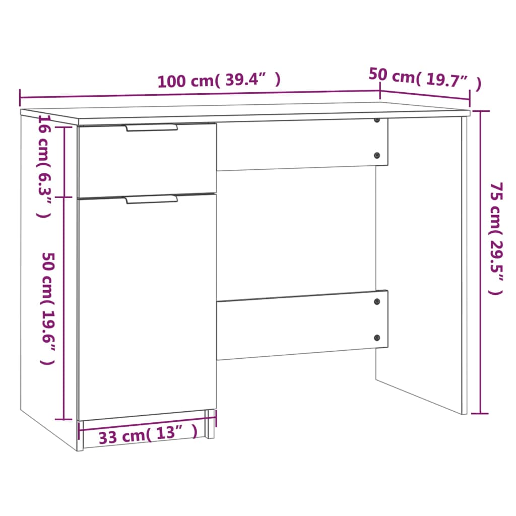 Desk Concrete Grey 100x50x75 cm Engineered Wood
