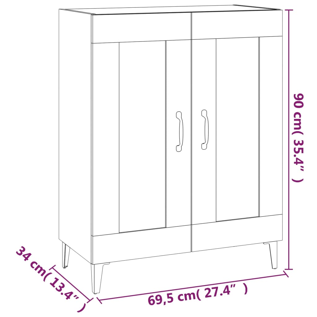 Sideboard High Gloss White 69.5x34x90 cm Engineered Wood