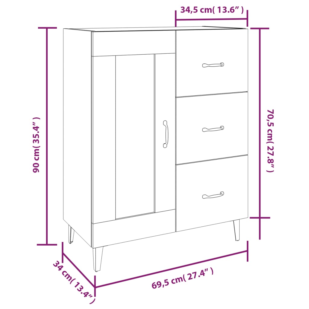 Modern Wooden Sideboard Storage Cabinet Unit With 1 Door & 3 Drawers Wood