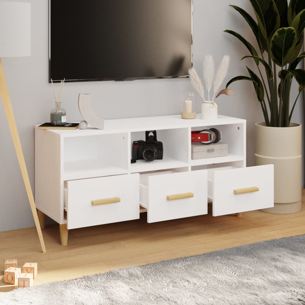 Modern Wooden TV Tele Stand Unit Cabinet With 3 Storage Drawers Wood