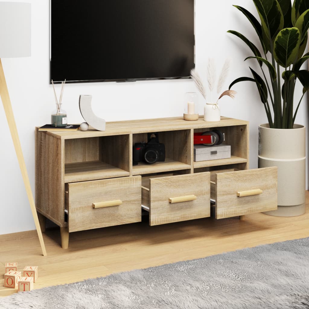 Modern Wooden TV Tele Stand Unit Cabinet With 3 Storage Drawers Wood