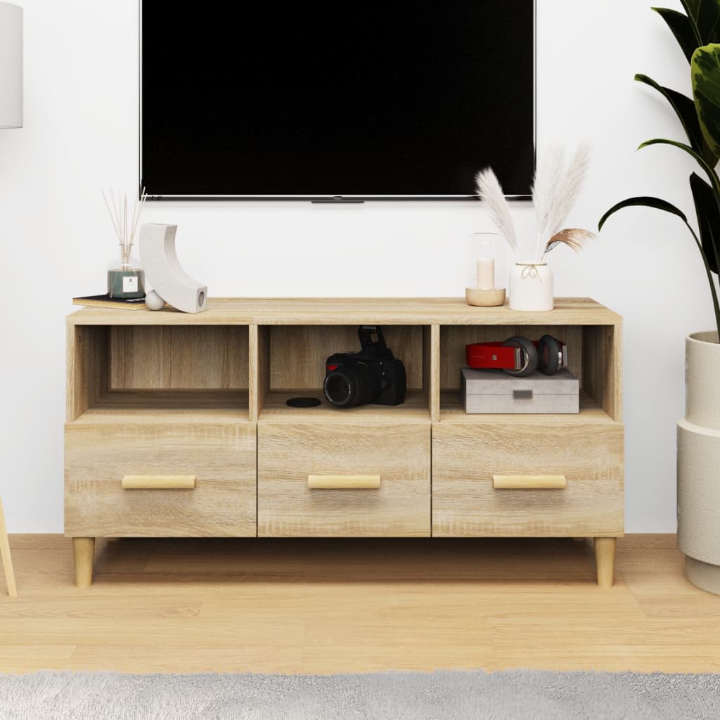 Modern Wooden TV Tele Stand Unit Cabinet With 3 Storage Drawers Wood