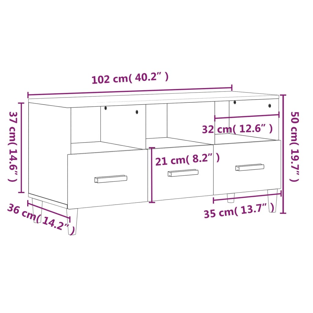 Modern Wooden TV Tele Stand Unit Cabinet With 3 Storage Drawers Wood