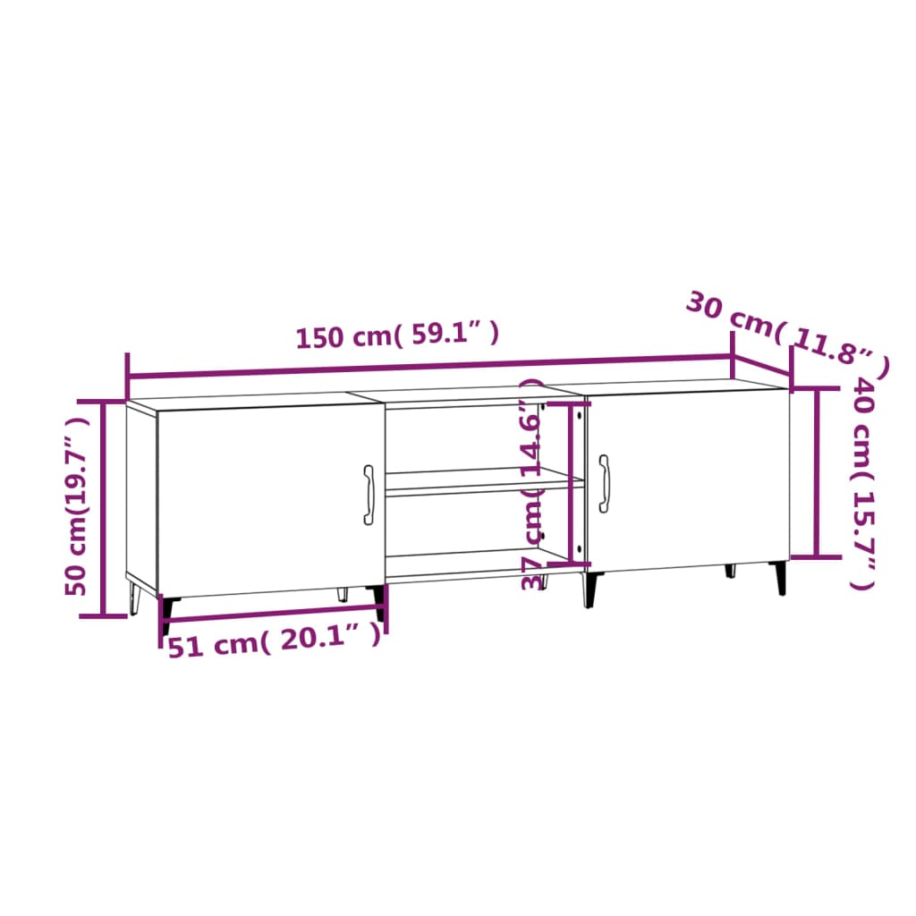 TV Cabinet Black 150x30x50 cm Engineered Wood