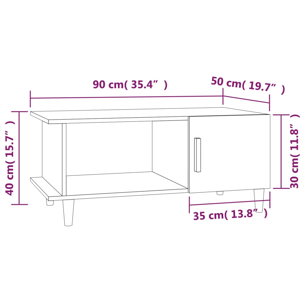 Coffee Table High Gloss White 90x50x40 cm Engineered Wood