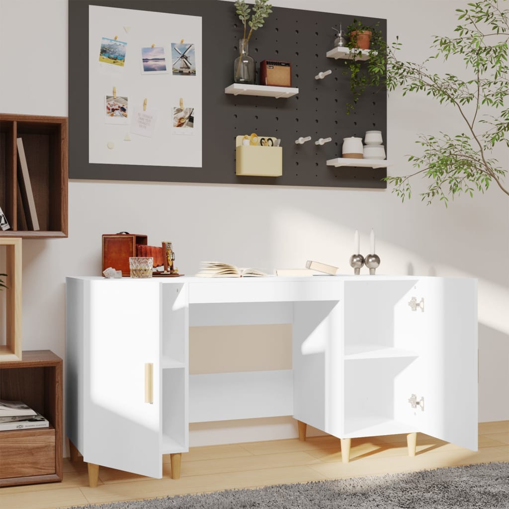 Modern Wooden Home Office Computer Desk Table With 2 Storage Cupboards Wood