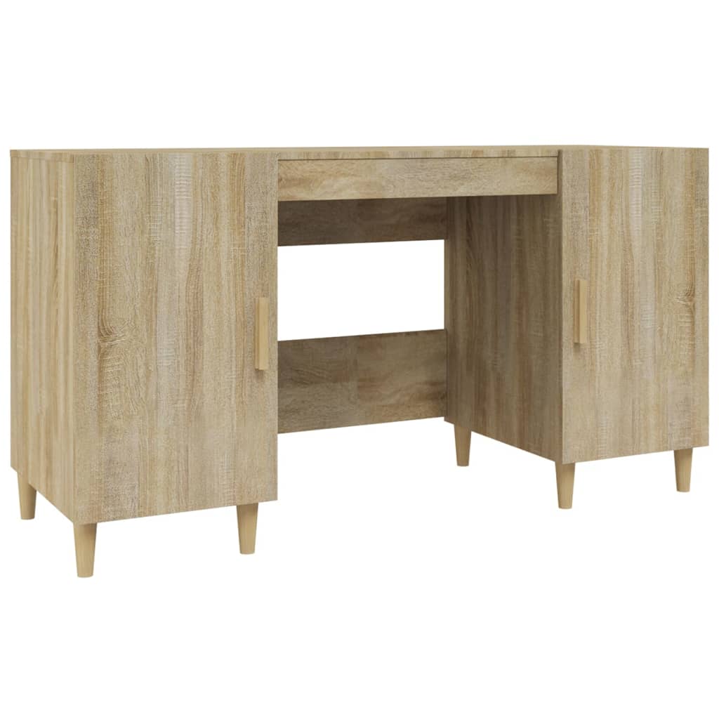 Modern Wooden Home Office Computer Desk Table With 2 Storage Cupboards Wood