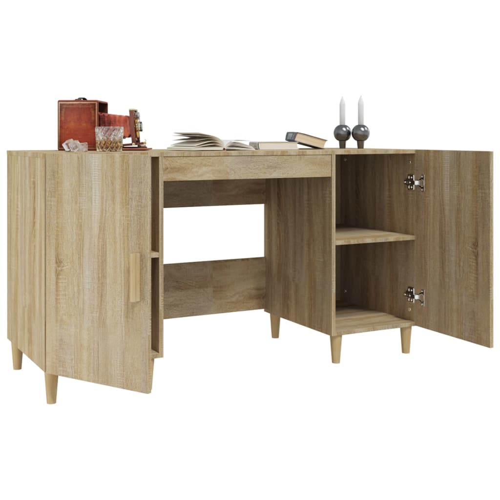 Modern Wooden Home Office Computer Desk Table With 2 Storage Cupboards Wood