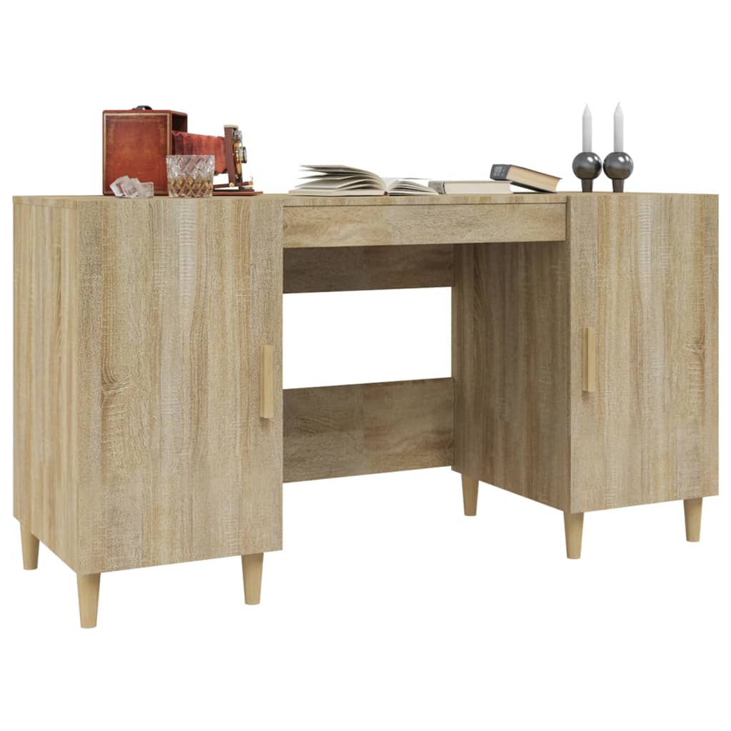 Modern Wooden Home Office Computer Desk Table With 2 Storage Cupboards Wood