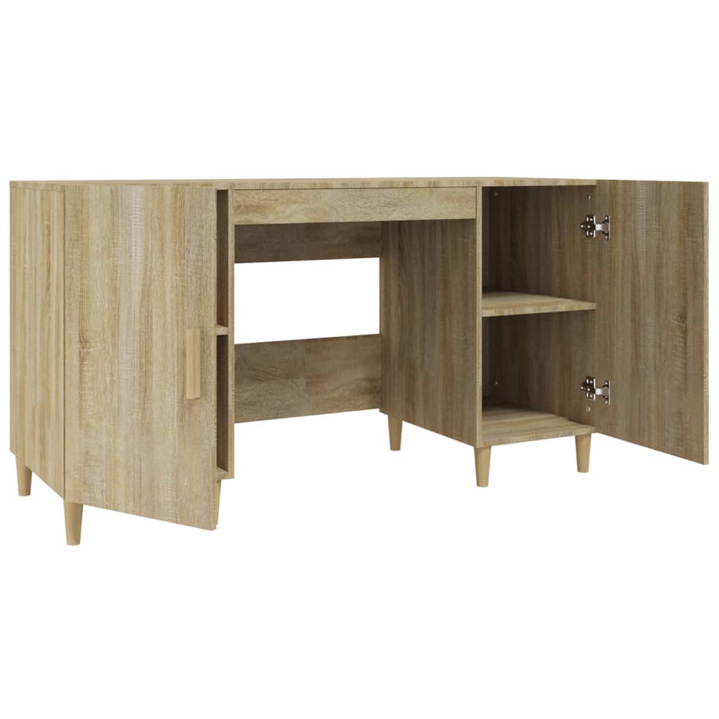 Modern Wooden Home Office Computer Desk Table With 2 Storage Cupboards Wood