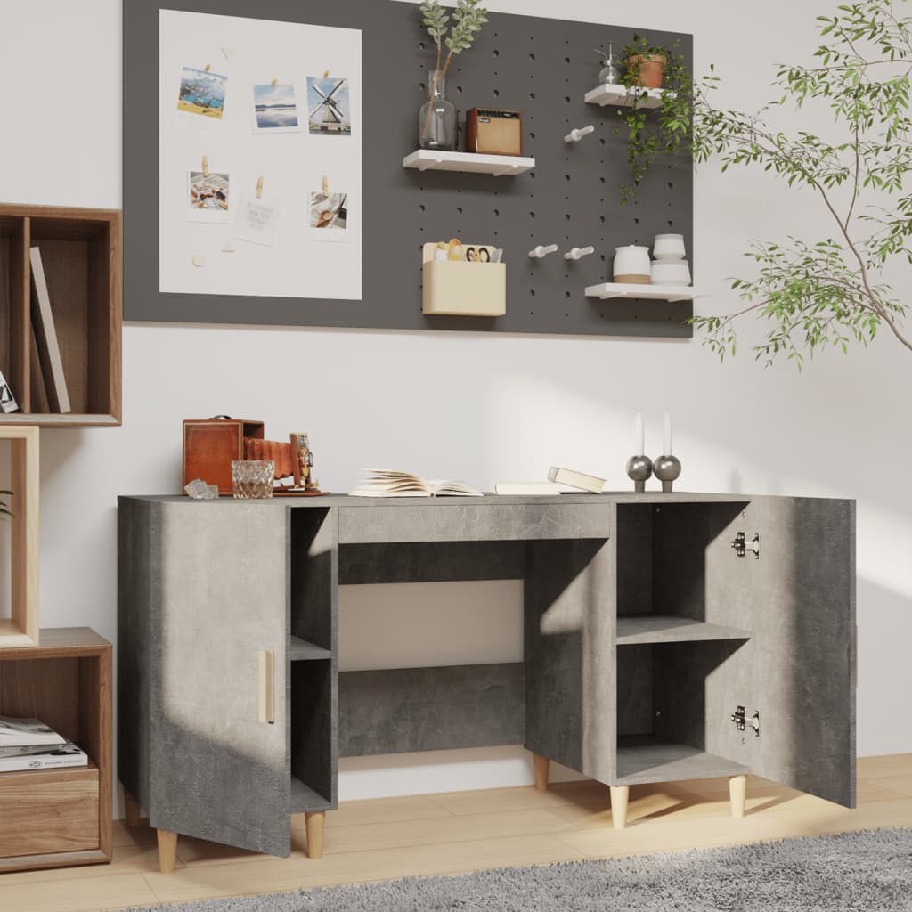 Modern Wooden Home Office Computer Desk Table With 2 Storage Cupboards Wood