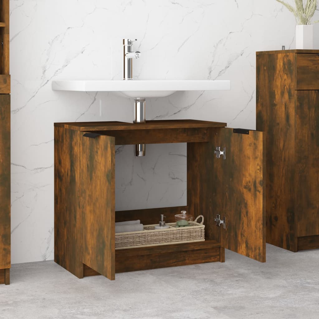 Bathroom Cabinet Smoked Oak 64.5x33.5x59 cm Engineered Wood