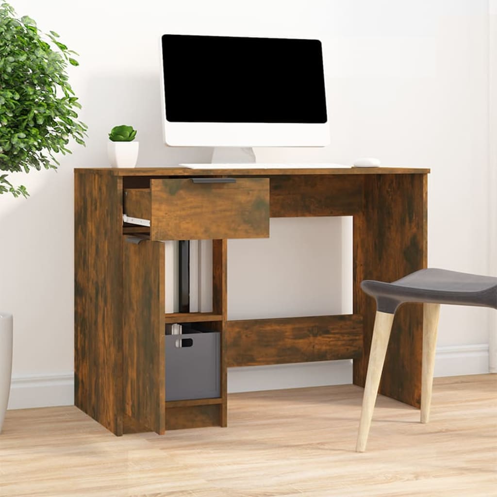 Modern Wooden Home Office Computer Writing Desk With Drawer & Storage Cupboard
