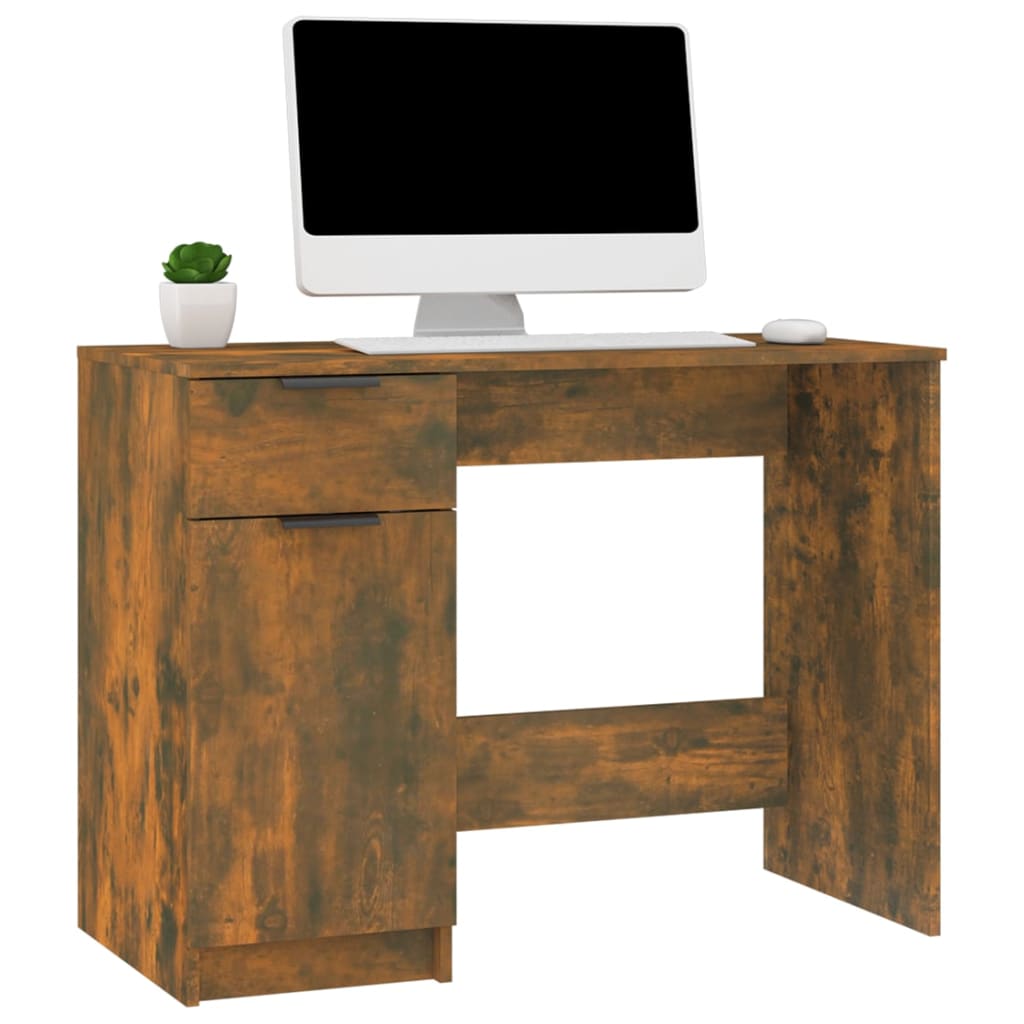Modern Wooden Home Office Computer Writing Desk With Drawer & Storage Cupboard