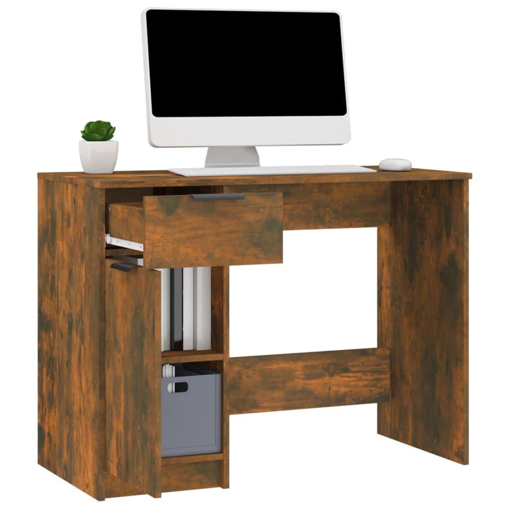 Modern Wooden Home Office Computer Writing Desk With Drawer & Storage Cupboard