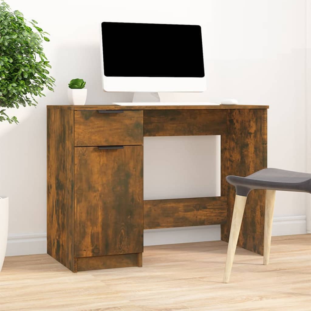 Modern Wooden Home Office Computer Writing Desk With Drawer & Storage Cupboard