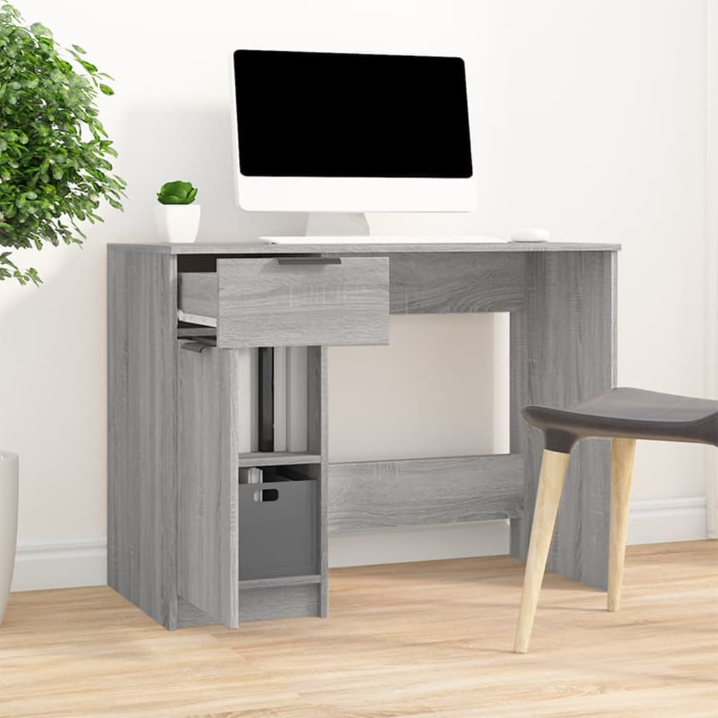 Modern Wooden Home Office Computer Writing Desk With Drawer & Storage Cupboard