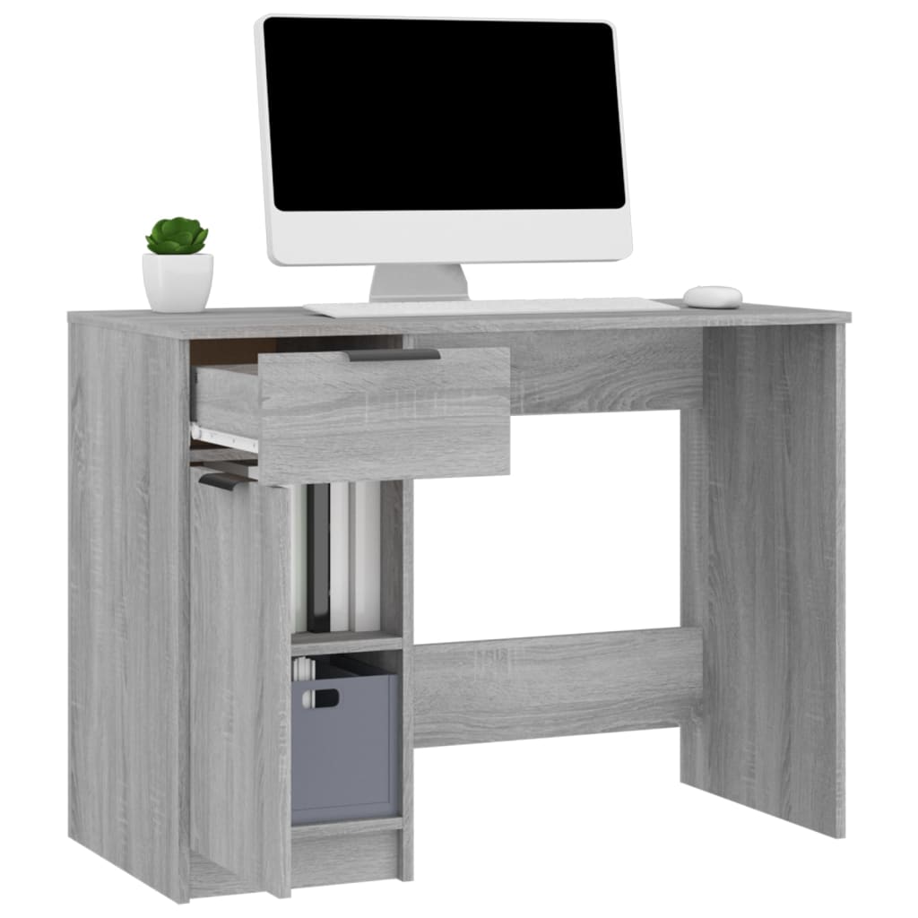 Modern Wooden Home Office Computer Writing Desk With Drawer & Storage Cupboard
