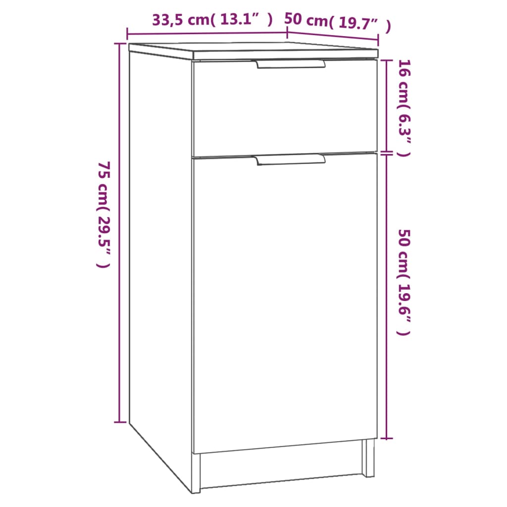 Desk Cabinet 33.5X50X75 Cm Engineered Wood