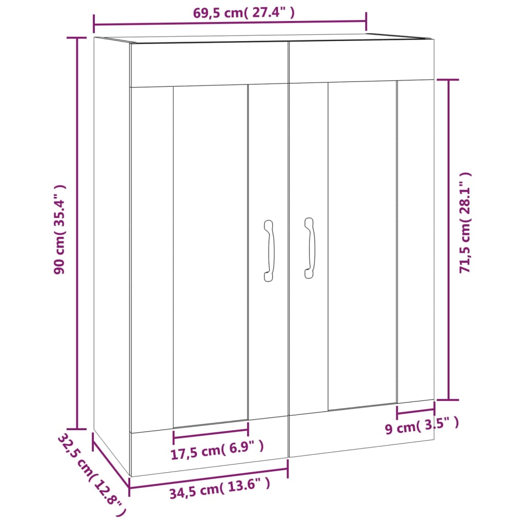 Hanging Wall Cabinet Grey Sonoma 69.5x32.5x90 cm
