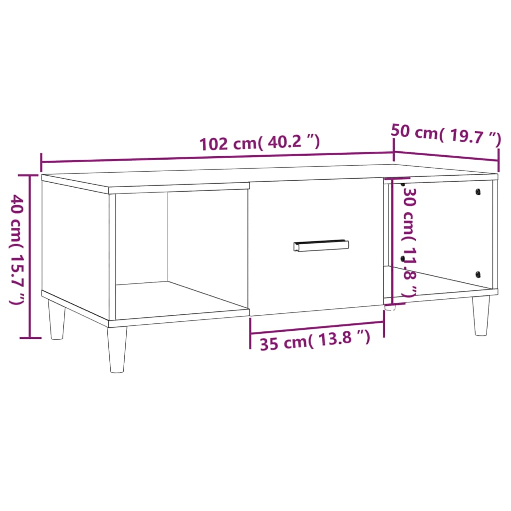 Coffee Table Grey Sonoma 102x50x40 cm Engineered Wood
