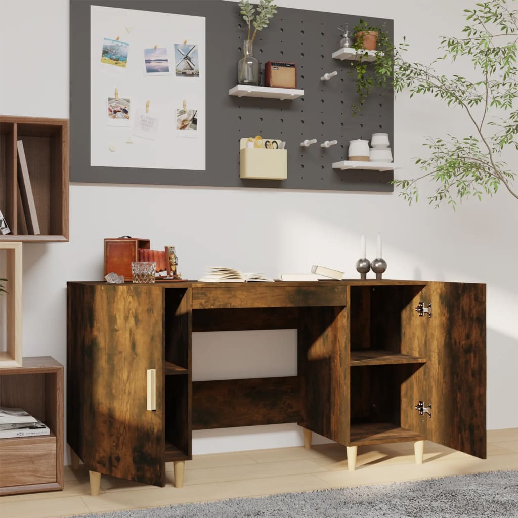Modern Wooden Home Office Computer Desk Table With 2 Storage Cupboards Wood
