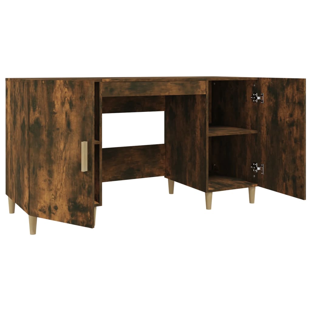 Modern Wooden Home Office Computer Desk Table With 2 Storage Cupboards Wood