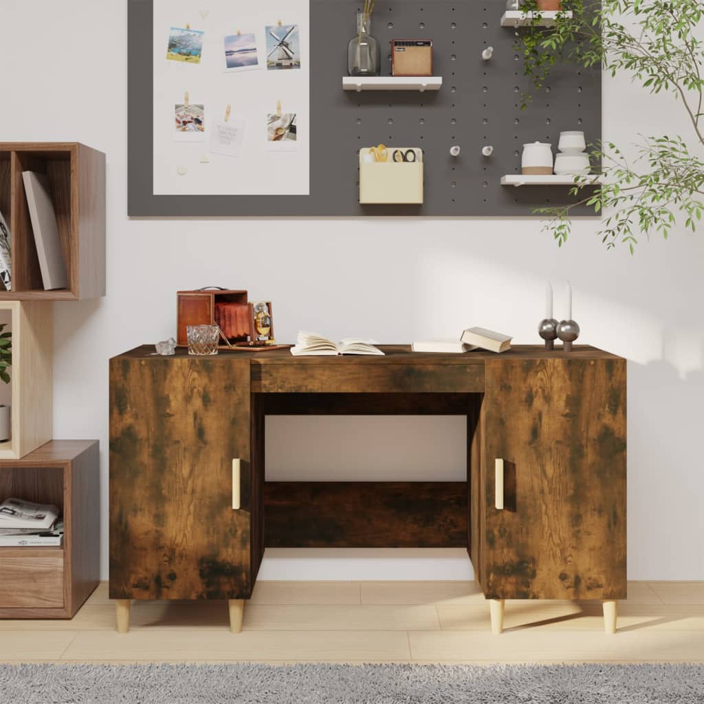 Modern Wooden Home Office Computer Desk Table With 2 Storage Cupboards Wood