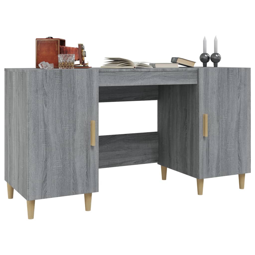 Modern Wooden Home Office Computer Desk Table With 2 Storage Cupboards Wood
