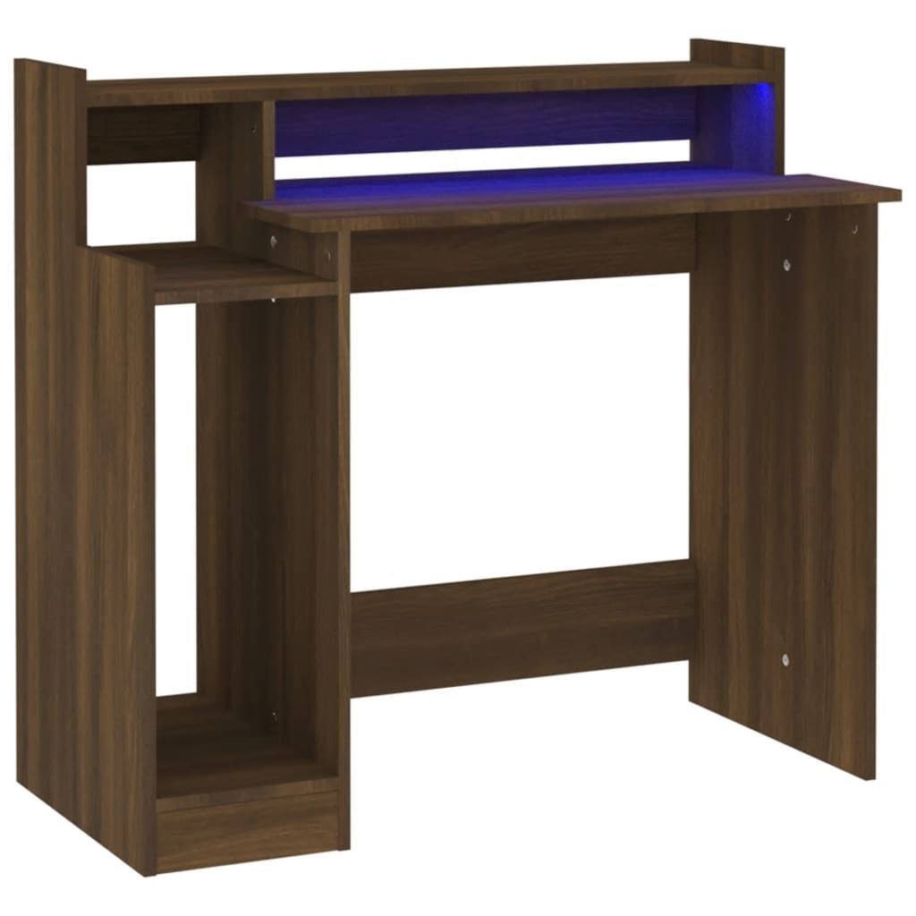 Modern Wooden Home Office Computer Gaming Desk With LED Lights Monitor Stand