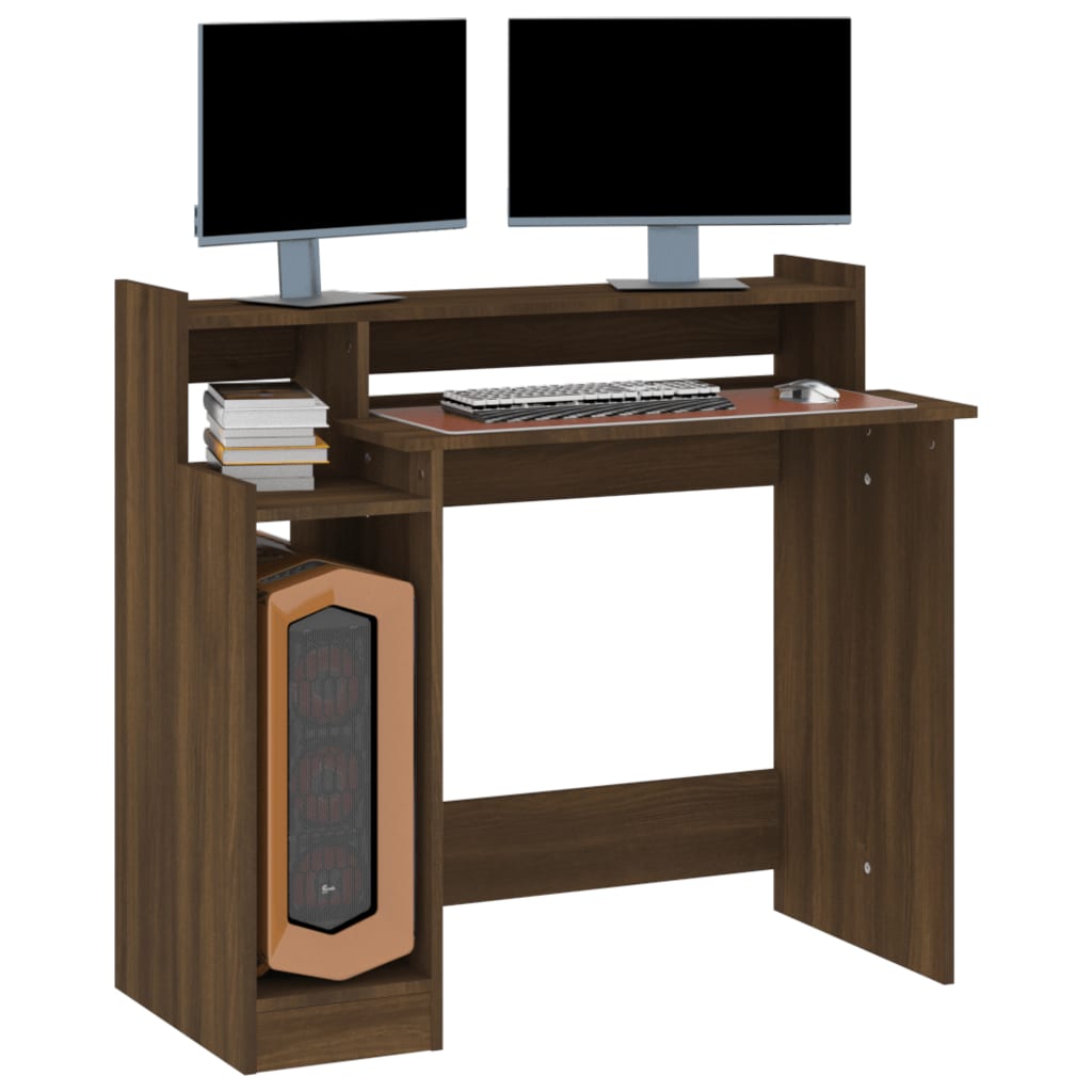 Modern Wooden Home Office Computer Gaming Desk With LED Lights Monitor Stand