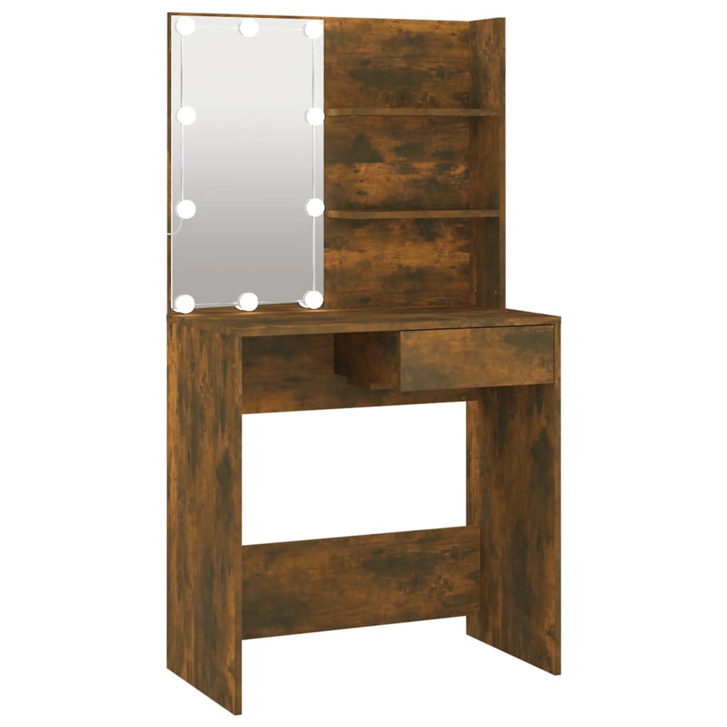 Modern Wooden Dressing Table Makeup Vanity Desk With LED Mirror & Drawer