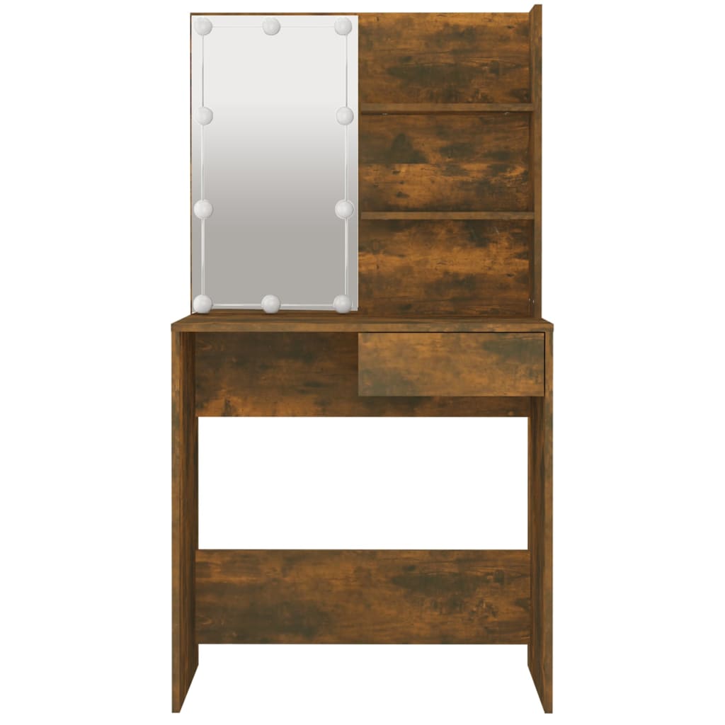 Modern Wooden Dressing Table Makeup Vanity Desk With LED Mirror & Drawer