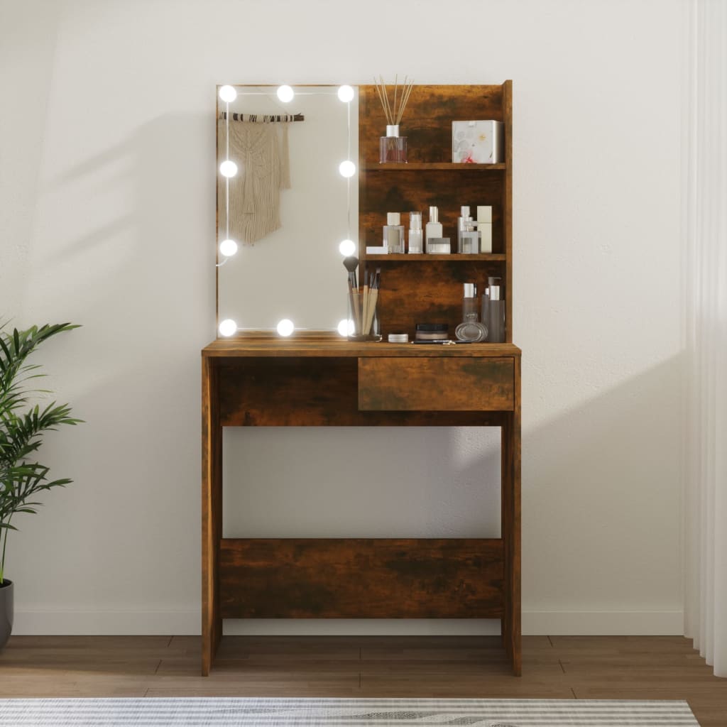 Modern Wooden Dressing Table Makeup Vanity Desk With LED Mirror & Drawer
