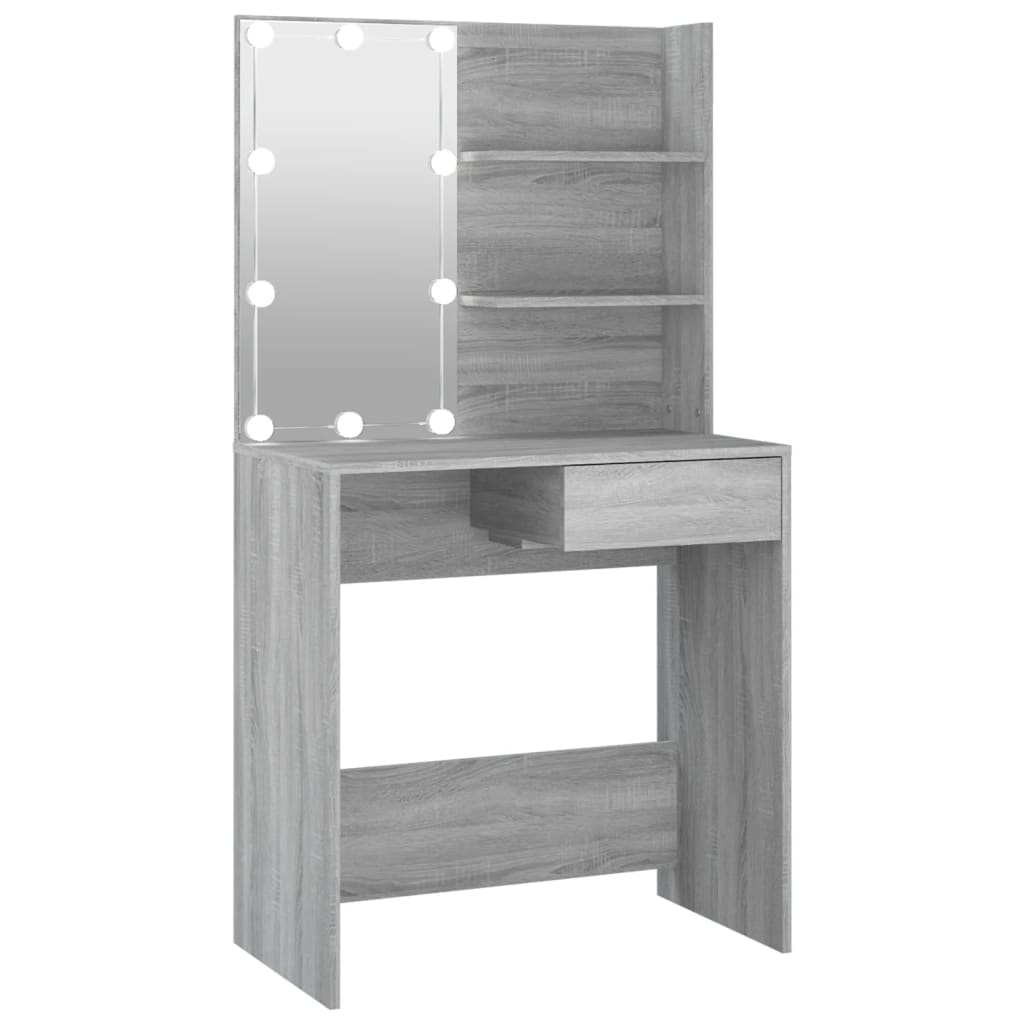 Modern Wooden Dressing Table Makeup Vanity Desk With LED Mirror & Drawer