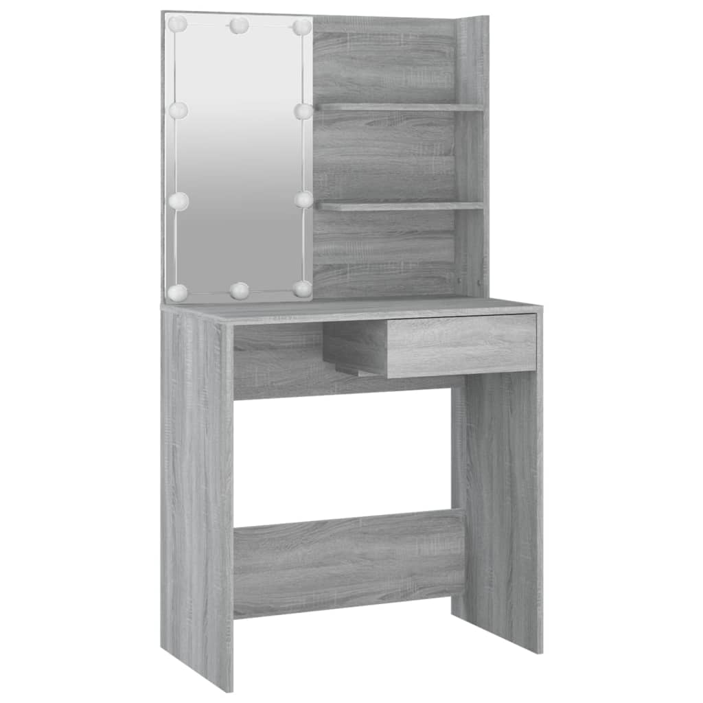 Modern Wooden Dressing Table Makeup Vanity Desk With LED Mirror & Drawer