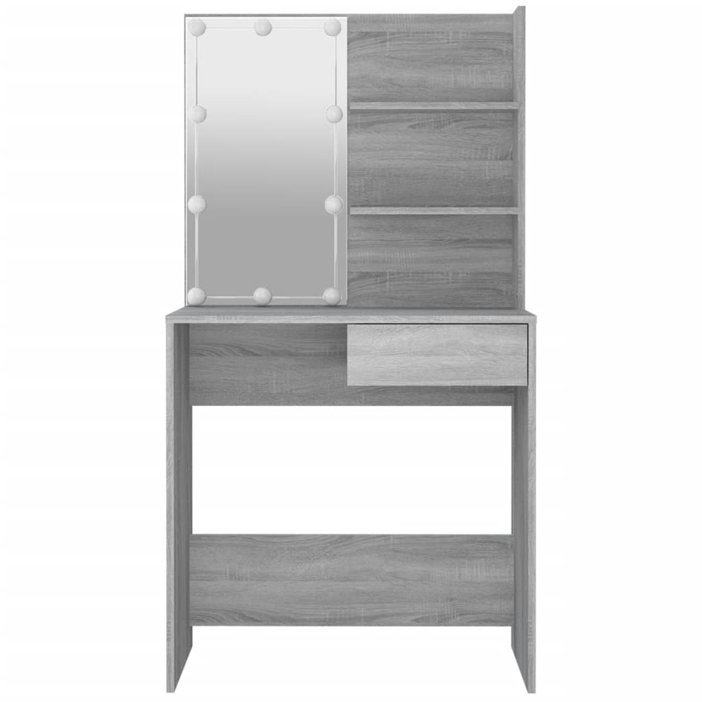 Modern Wooden Dressing Table Makeup Vanity Desk With LED Mirror & Drawer