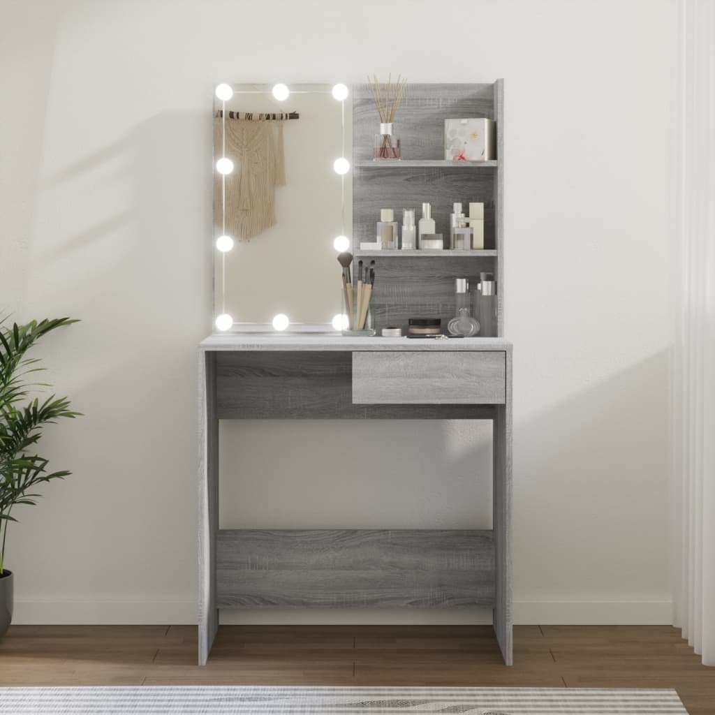 Modern Wooden Dressing Table Makeup Vanity Desk With LED Mirror & Drawer