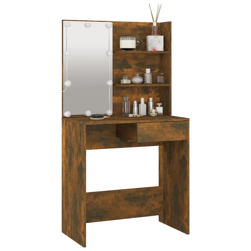 Modern Wooden Dressing Table Makeup Vanity Desk With LED Mirror & Drawer