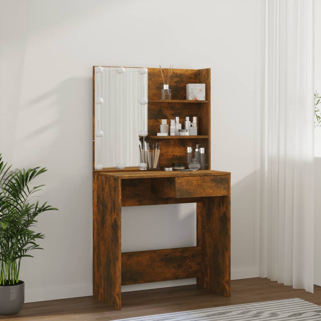 Modern Wooden Dressing Table Makeup Vanity Desk With LED Mirror & Drawer