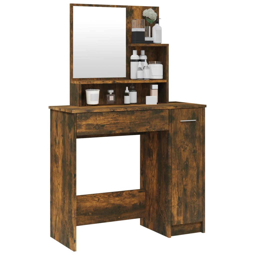 Modern Wooden Dressing Table Makeup Vanity Desk With Mirror & Cupboard