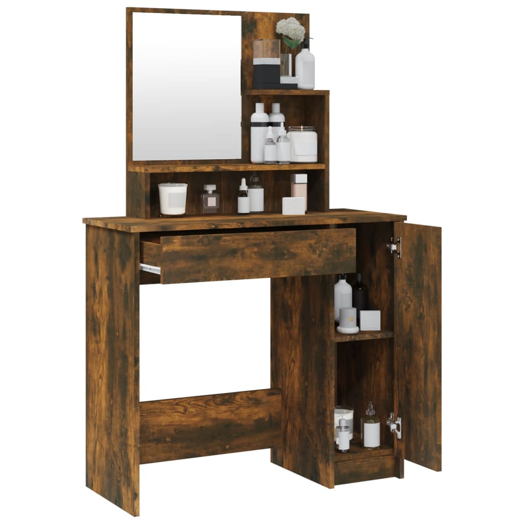 Modern Wooden Dressing Table Makeup Vanity Desk With Mirror & Cupboard