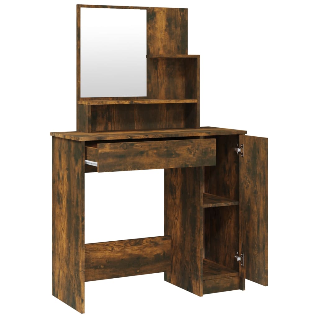 Modern Wooden Dressing Table Makeup Vanity Desk With Mirror & Cupboard
