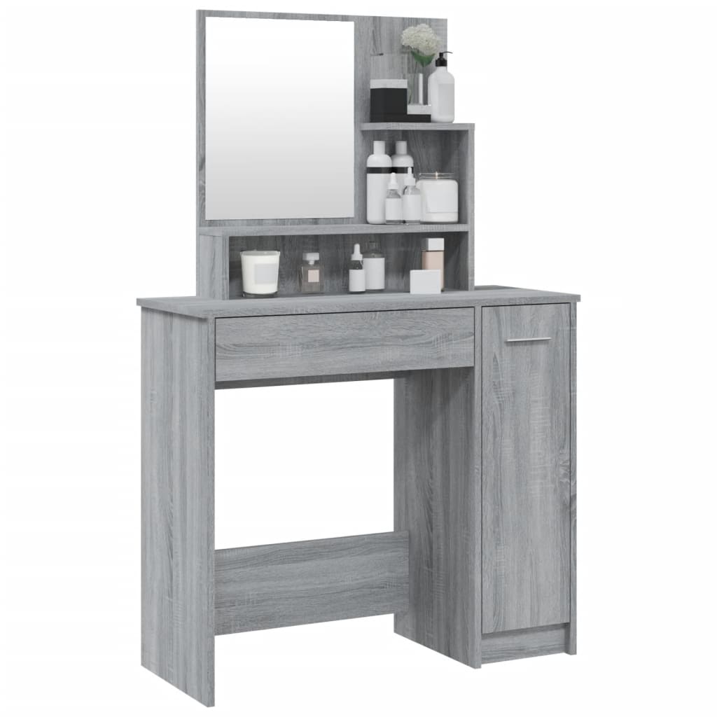 Modern Wooden Dressing Table Makeup Vanity Desk With Mirror & Cupboard