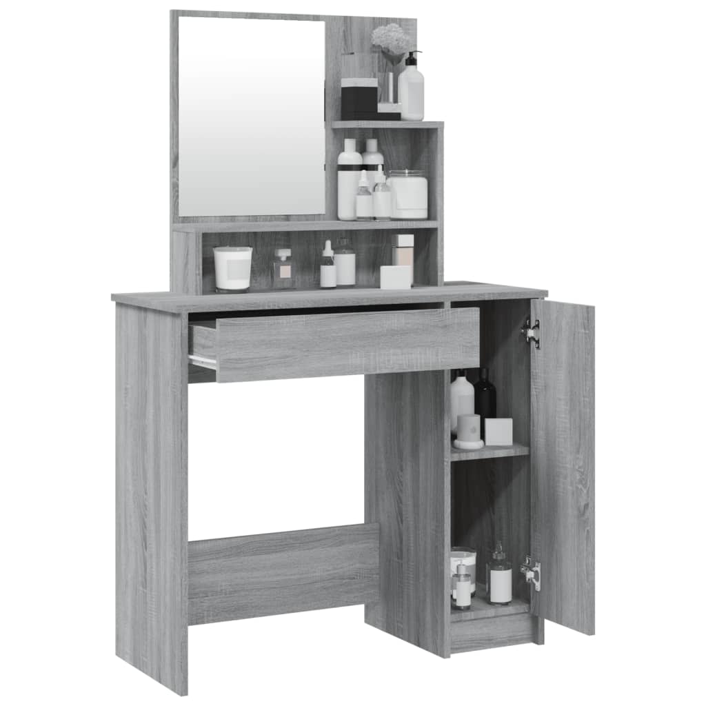 Modern Wooden Dressing Table Makeup Vanity Desk With Mirror & Cupboard