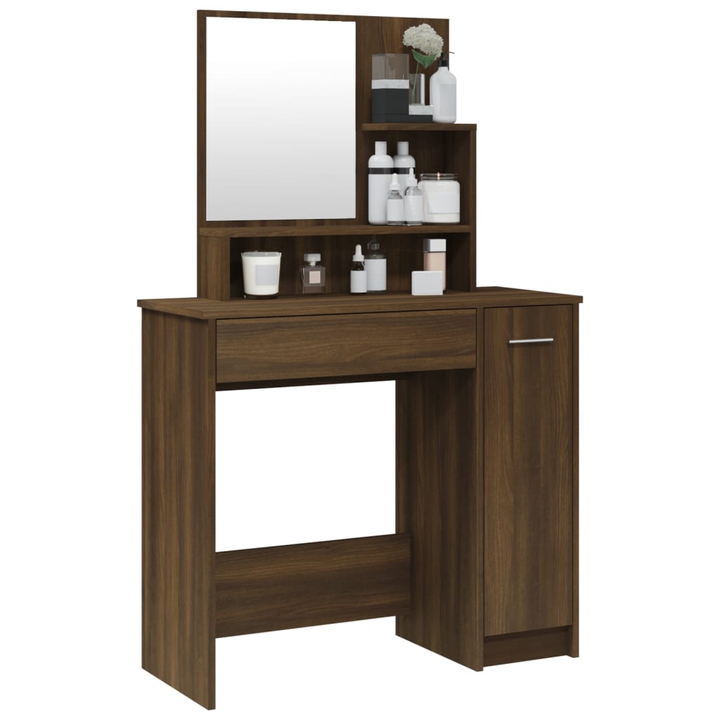 Modern Wooden Dressing Table Makeup Vanity Desk With Mirror & Cupboard