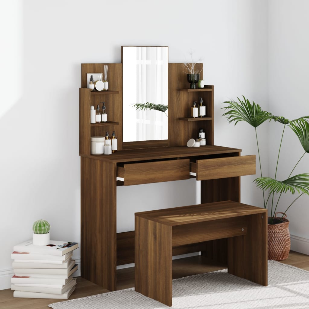 Dressing Table with Mirror Brown Oak 96x40x142 cm