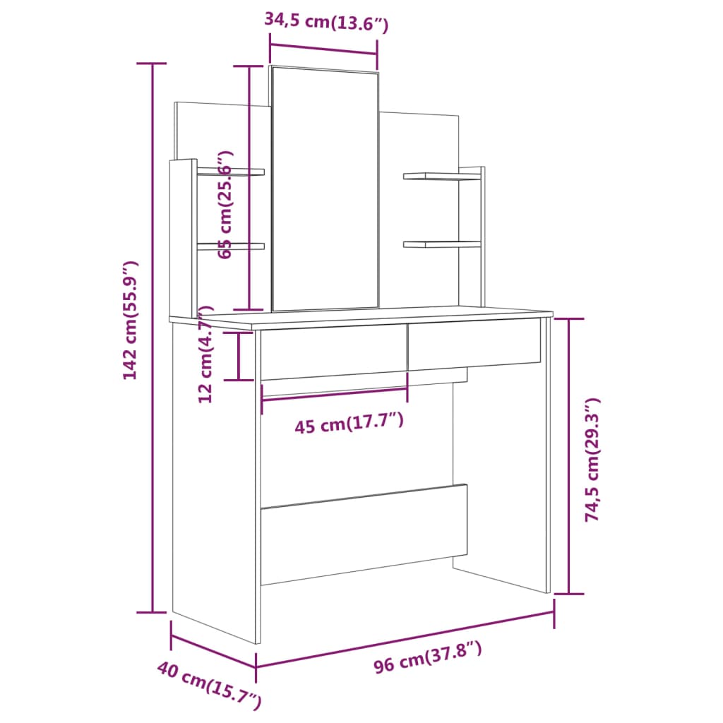 Dressing Table with Mirror Brown Oak 96x40x142 cm