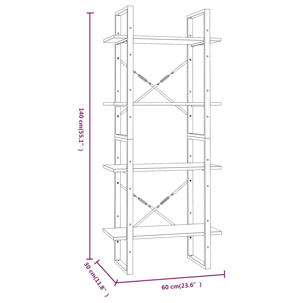 4-Tier Book Cabinet Grey Sonoma 60x30x140 cm Engineered Wood